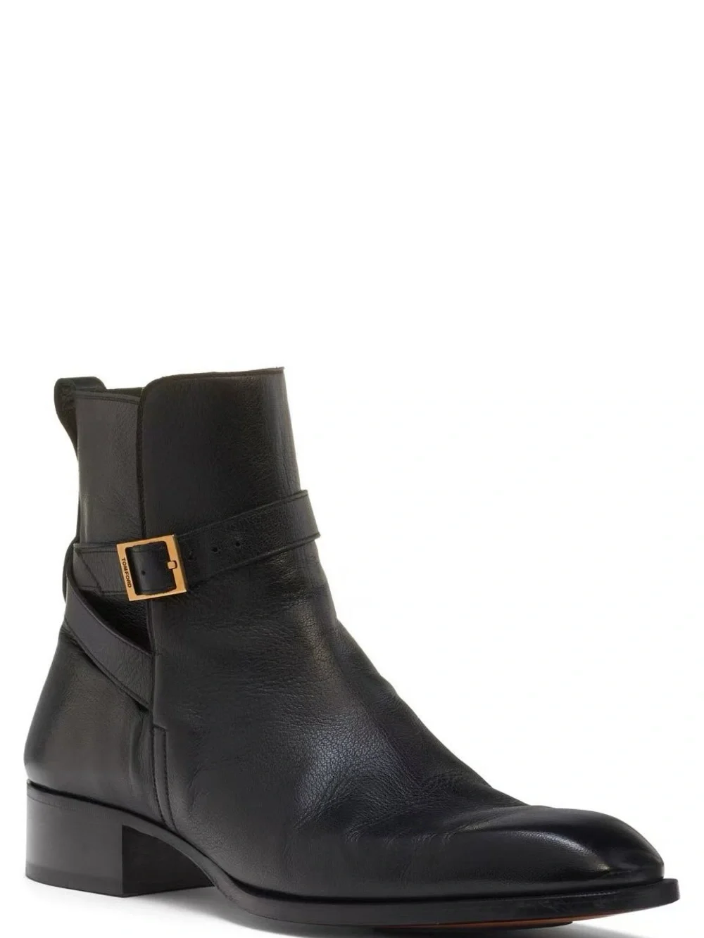 Tom Ford Black Leather Ankle Boots with Gold Buckle